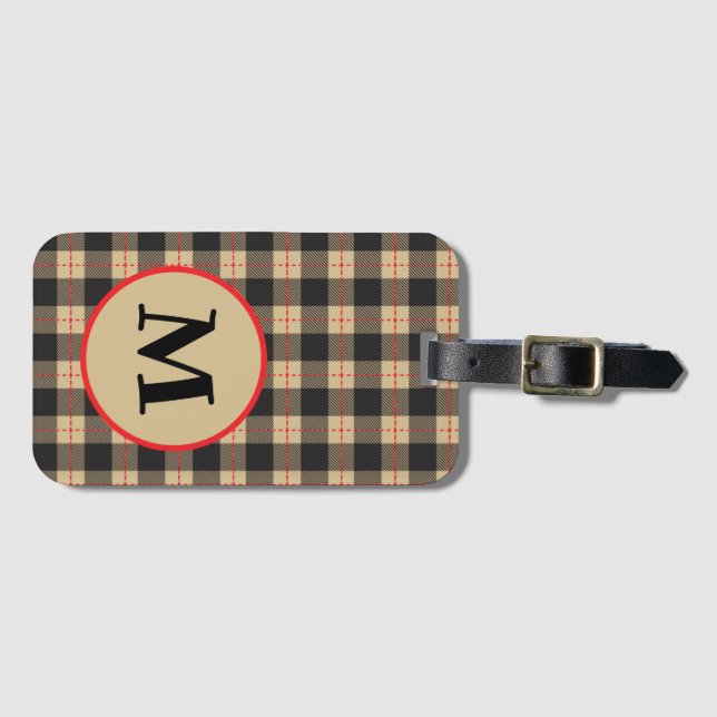 Monogrammerad Brun Svart och Röd Buffalo Bagagebricka (Framsida horisontal)