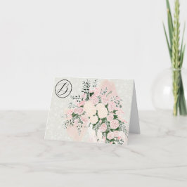 Monogrammerad Coquette rosabåge bukett Tack Kort