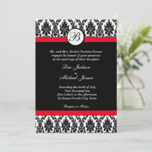 Monogrammerad Damask med Röd Bröllopsinbjudan Inbjudningar
