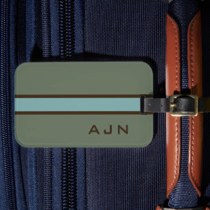 Monogrammerad dammig grön resväskemärke bagagebricka