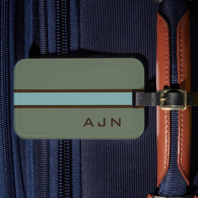 Monogrammerad dammig grön resväskemärke bagagebricka (Framsida Insitu 4)