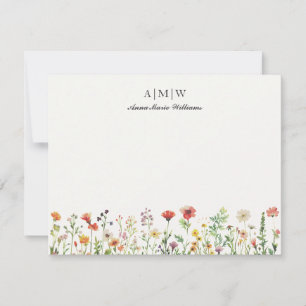 Monogrammerad Elegant Chic Blommig Brevkort Anteckningskort