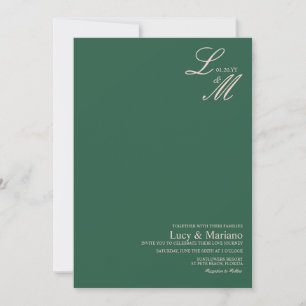 Monogrammerad Elegant Skrift Grön Rosa Bröllop Inbjudningar