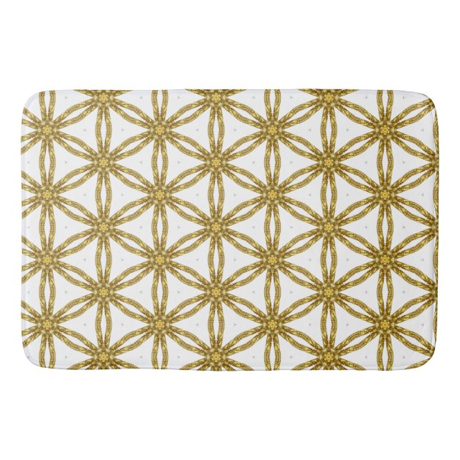 Monogrammerad elegant vit och guld geometrisk  badrumsmatta (Framsidan)