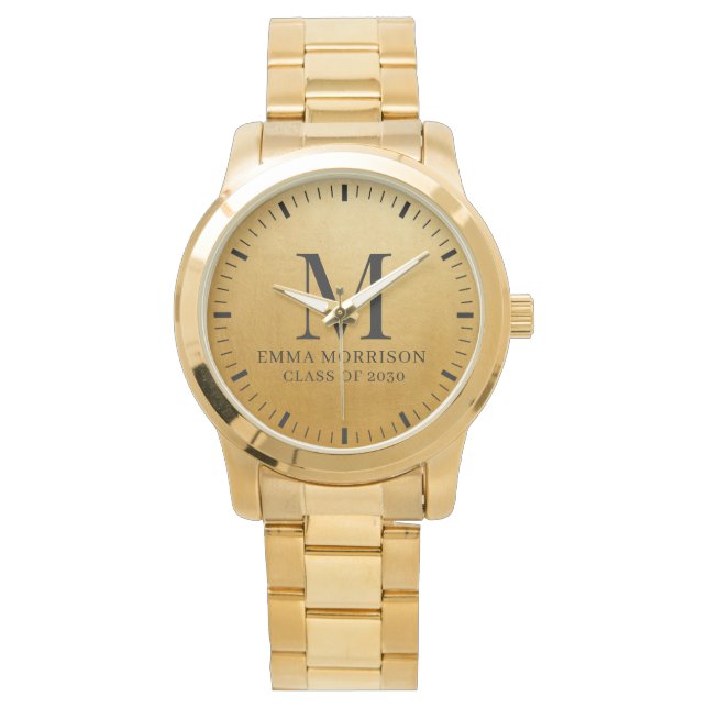 Monogrammerad falsk guld metallisk dam- armbandsur (Framsida)
