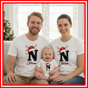 Monogrammerad Familj Jul Antler Hatt T Shirt