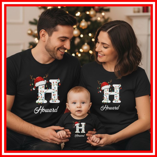 Monogrammerad Familj Jul Antler Hatt T Shirt (Skapare uppladdad)