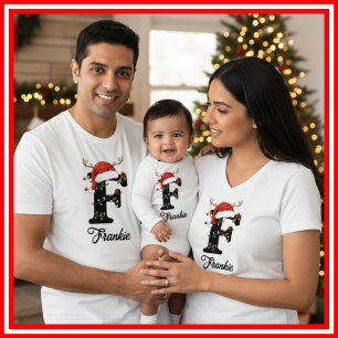 Monogrammerad Familj Jul Antler Santa Hatt T Shirt