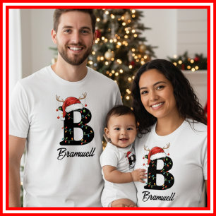 Monogrammerad Familj Jul Antler Santa Hatt T Shirt