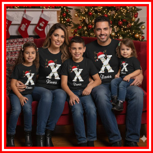 Monogrammerad Familj Jul Antler Santa Hatt T Shirt