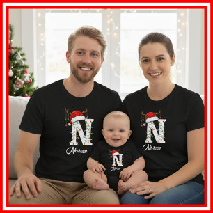 Monogrammerad familj jul hjorthorn julhatt t shirt
