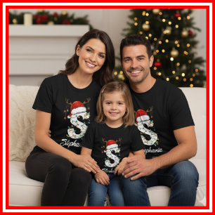 Monogrammerad familj jul hjorthorn julhatt t shirt
