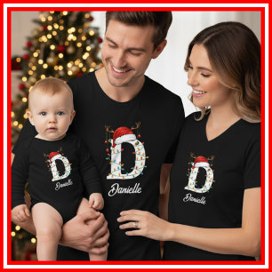 Monogrammerad familj jul hjorthorn tomteluva t shirt