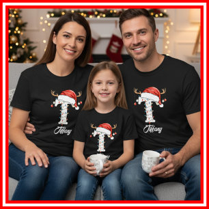 Monogrammerad familj jul hjorthorn tomteluva t shirt