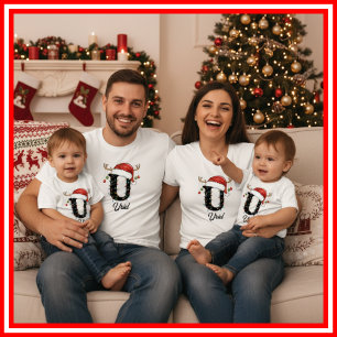 Monogrammerad familj jul hjorthorn tomteluva t shirt