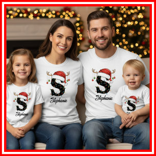 Monogrammerad familj jul hjorthorn tomteluva t shirt