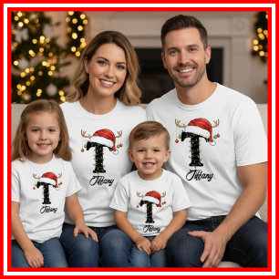 Monogrammerad familj jul hjorthorn tomteluva t shirt