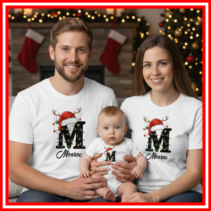 Monogrammerad familj jul hjorthorn tomteluva t shirt
