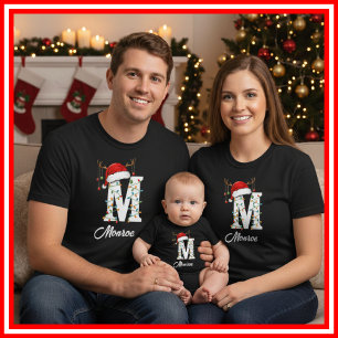 Monogrammerad familj jul hjorthorn tomteluva t shirt