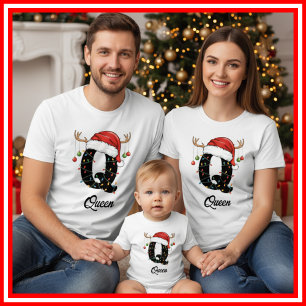 Monogrammerad familj jul hjorthorn tomteluva t shirt