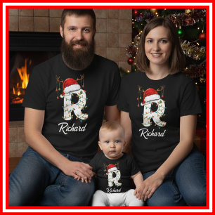 Monogrammerad familj jul hjorthorn tomteluva t shirt