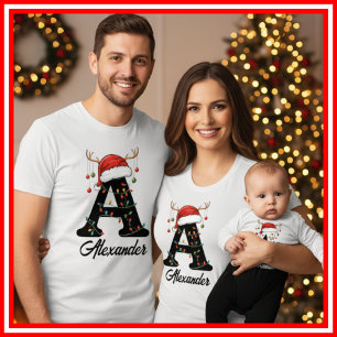Monogrammerad familj jul hjorthorn tomteluva t shirt