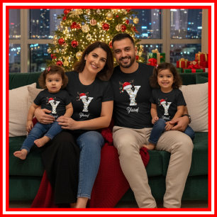 Monogrammerad familj jul hjorthorn tomteluva t shirt