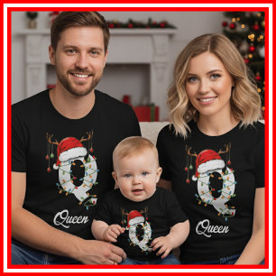 Monogrammerad familj jul hjorthorn tomteluva t shirt