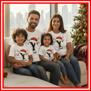 Monogrammerad familj jul hjorthorn tomteluva t shirt