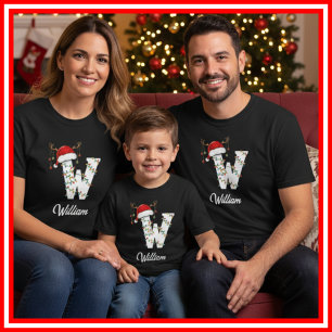 Monogrammerad familj jul hjorthorn tomteluva t shirt