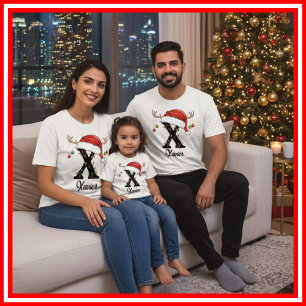 Monogrammerad familj jul hjorthorn tomteluva t shirt