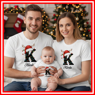 Monogrammerad familj jul hjorthorn tomteluva t shirt