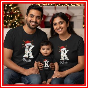 Monogrammerad familj jul hjorthorn tomteluva t shirt