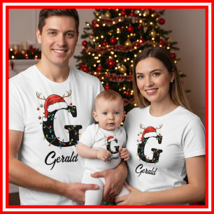 Monogrammerad familj jul hjorthorn tomteluva t shirt