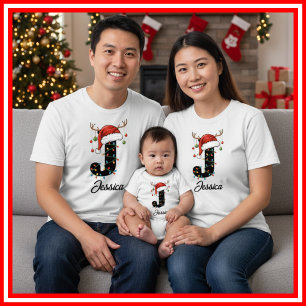 Monogrammerad familj jul hjorthorn tomteluva t shirt