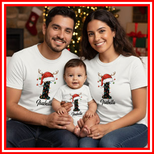 Monogrammerad familj jul hjorthorn tomteluva t shirt