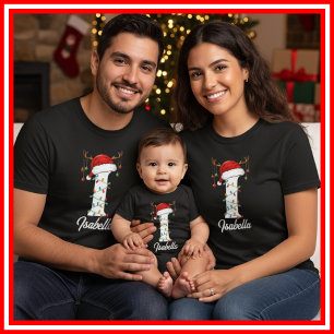 Monogrammerad familj jul hjorthorn tomteluva t shirt