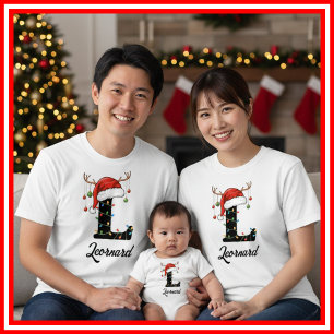 Monogrammerad familj jul hjorthorn tomteluva t shirt