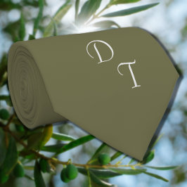 Monogrammerad fast färg-oliv grönt halshögdhet slips