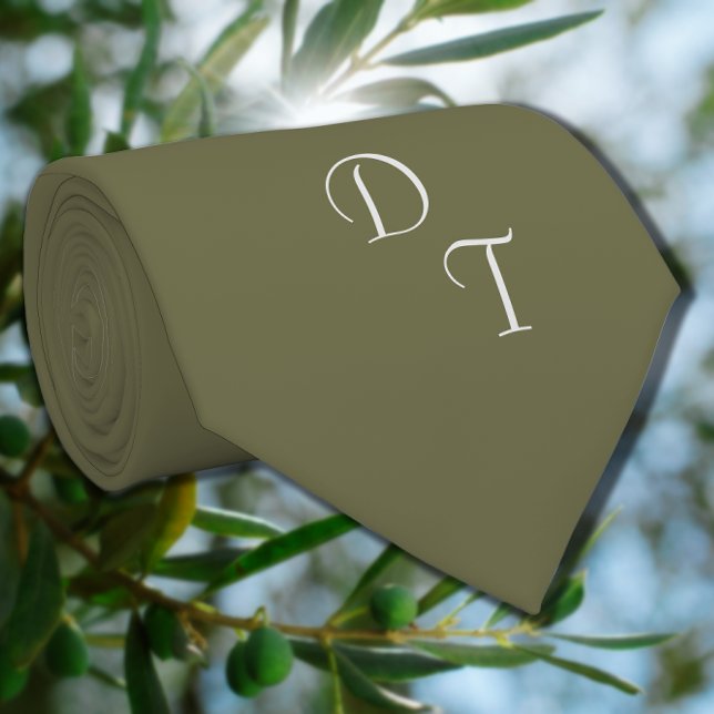 Monogrammerad fast färg-oliv grönt halshögdhet slips (Skapare uppladdad)