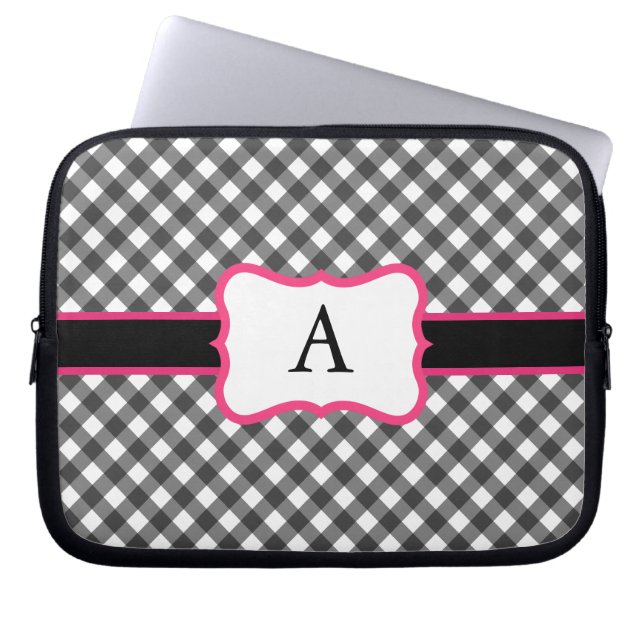 Monogrammerad Gingham-fodral för bärbar dator Laptop Sleeve (Framsidan)