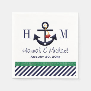 Monogrammerad grön och marinblå ankare nautiskt br pappersservett