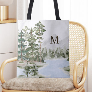Monogrammerad Grön Tallskog och Sjö Tygkasse