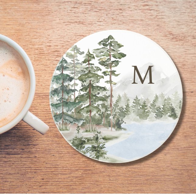 Monogrammerad Grön Tallskog och Sjö Underlägg (In situ)