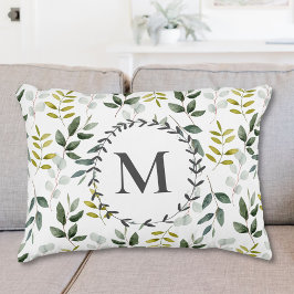 Monogrammerad grön tropisk eukalyptusmönster prydnadskudde