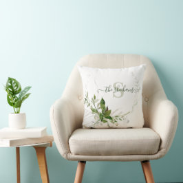 Monogrammerad grönskepillow kudde