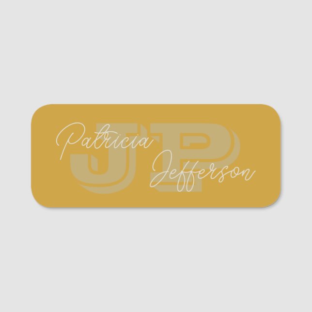 Monogrammerad gul mustard handskriven kalligrafi namnbricka (Framsida)