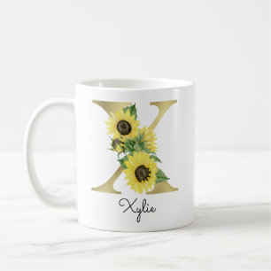 Monogrammerad gul solros blomstergrafisk initial X Kaffemugg