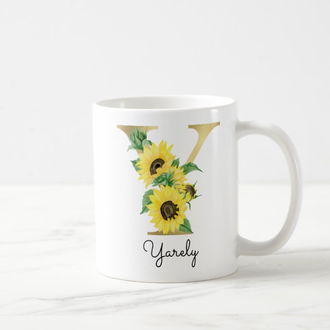 Monogrammerad gul solros blomstergrafisk initial Y Kaffemugg (Höger)