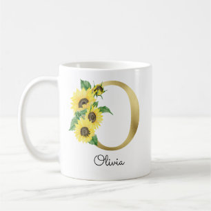 Monogrammerad gul solros blomstergravyr initial O Kaffemugg
